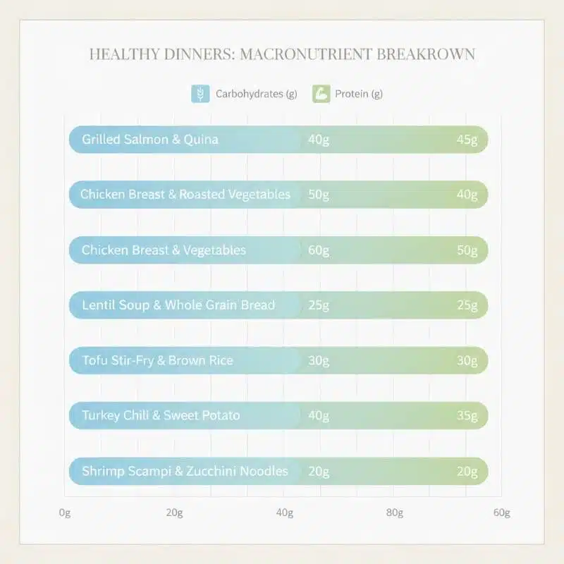 Graphic chart comparing nutritional values of diabetic-friendly dinners Graphic chart comparing nutritional values of diabetic-friendly dinners